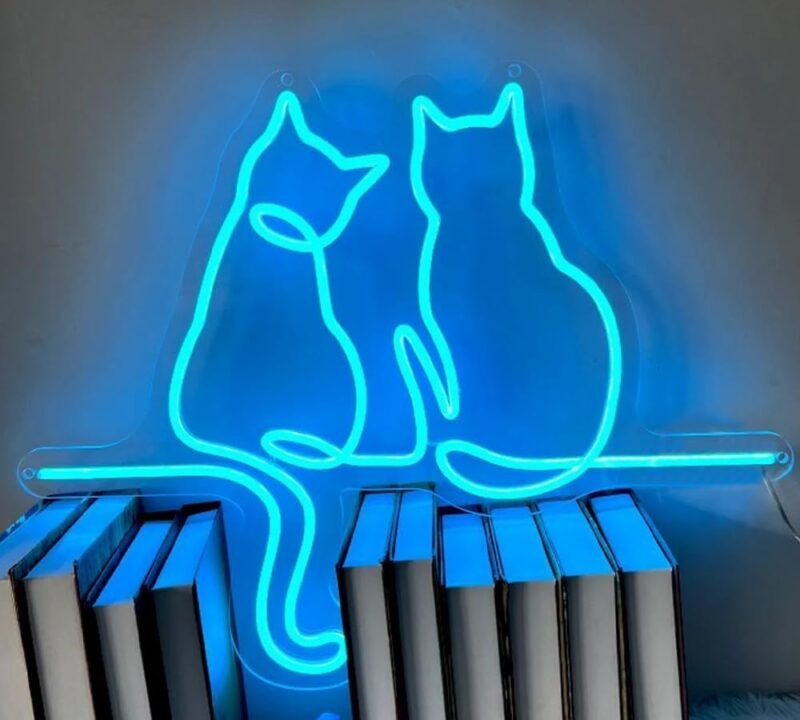 Blue Couple Cat Neon Sign